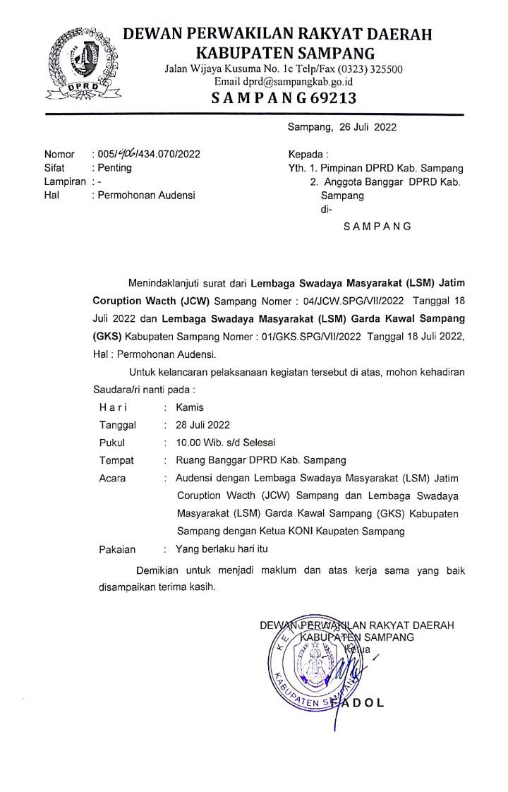 Anggota BANGGAR Apresiasi Terkait Surat Audensi JCW Dan GKS Ke KONi