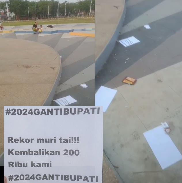 Selebaran Bertuliskan Rekor Muri Tai dan Ganti Bupati Diduga Meyebar di Alun Alun Trunojoyo