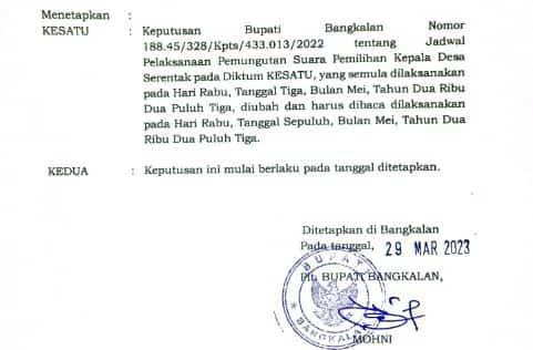 Beredar Selembaran Surat Putusan Diundurkannya Jadwal Pilkades Serentak Di Bangkalan