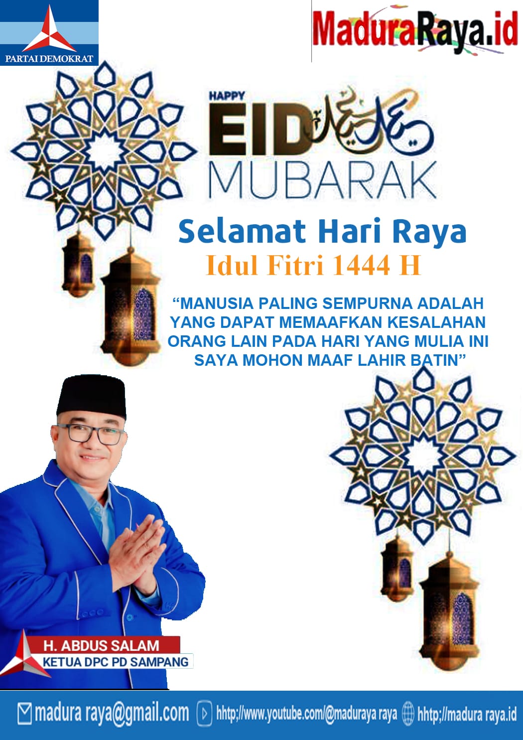 DPC Partai Demokrat Kabupaten Sampang H. Abdus Salam, Mengucapkan Selamat Hari Raya Idul Fitri 1444 H / 2023 Masehi
