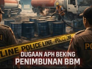Caption Foto: Aktivitas truk keluar masuk di lokasi yang diduga menjadi tempat penimbunan BBM di wilayah Gresik, Jawa Timur, yang kini tengah dalam proses penyelidikan aparat kepolisian.