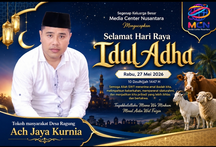 Caption Foto: Tokoh masyarakat Desa Ragung, Ach Jaya Kurnia, menyampaikan ucapan Selamat Hari Raya Idul Adha 1447 H kepada seluruh masyarakat, Rabu (27/05/2026).