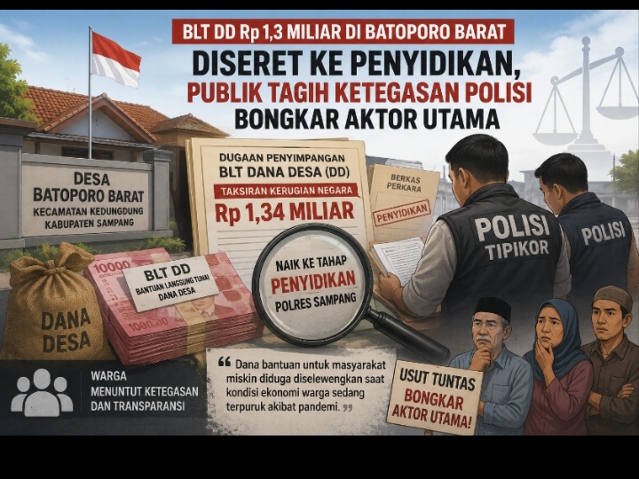 Caption Foto: Ilustrasi penanganan dugaan korupsi BLT Dana Desa Batoporo Barat oleh aparat penegak hukum setelah hasil audit menemukan potensi kerugian negara mencapai Rp1,34 miliar.